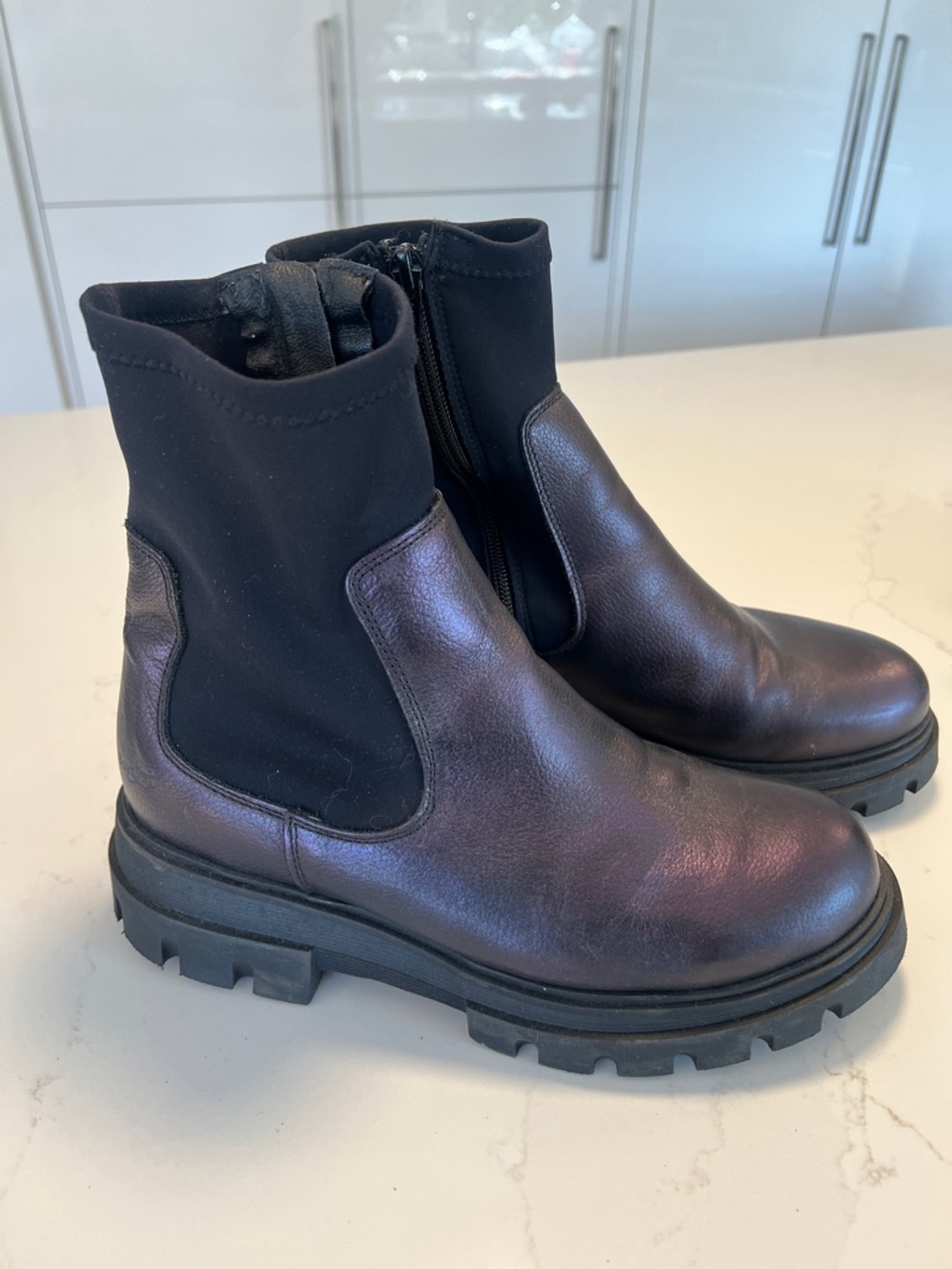 Bos. & Co. Iridescent Plum Leather Chelsea Lug Booties